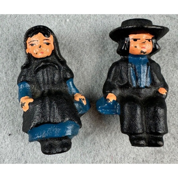 Other - Hand Painted Set Of Vintage Cast Iron AMISH People Figurines Shelf Sitters 2"